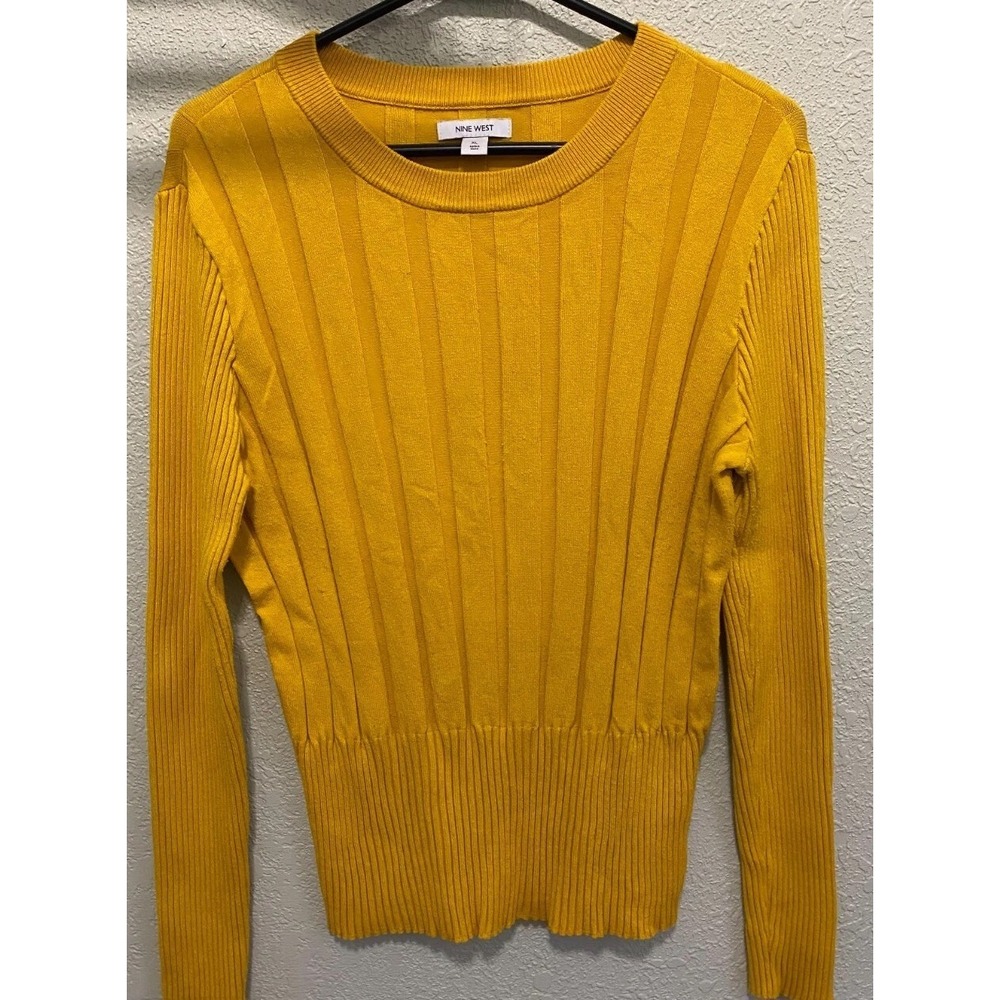 Nine West Women XL‎ Yellow Pullover Sweater Long Sleeve Round Neck Knit Career